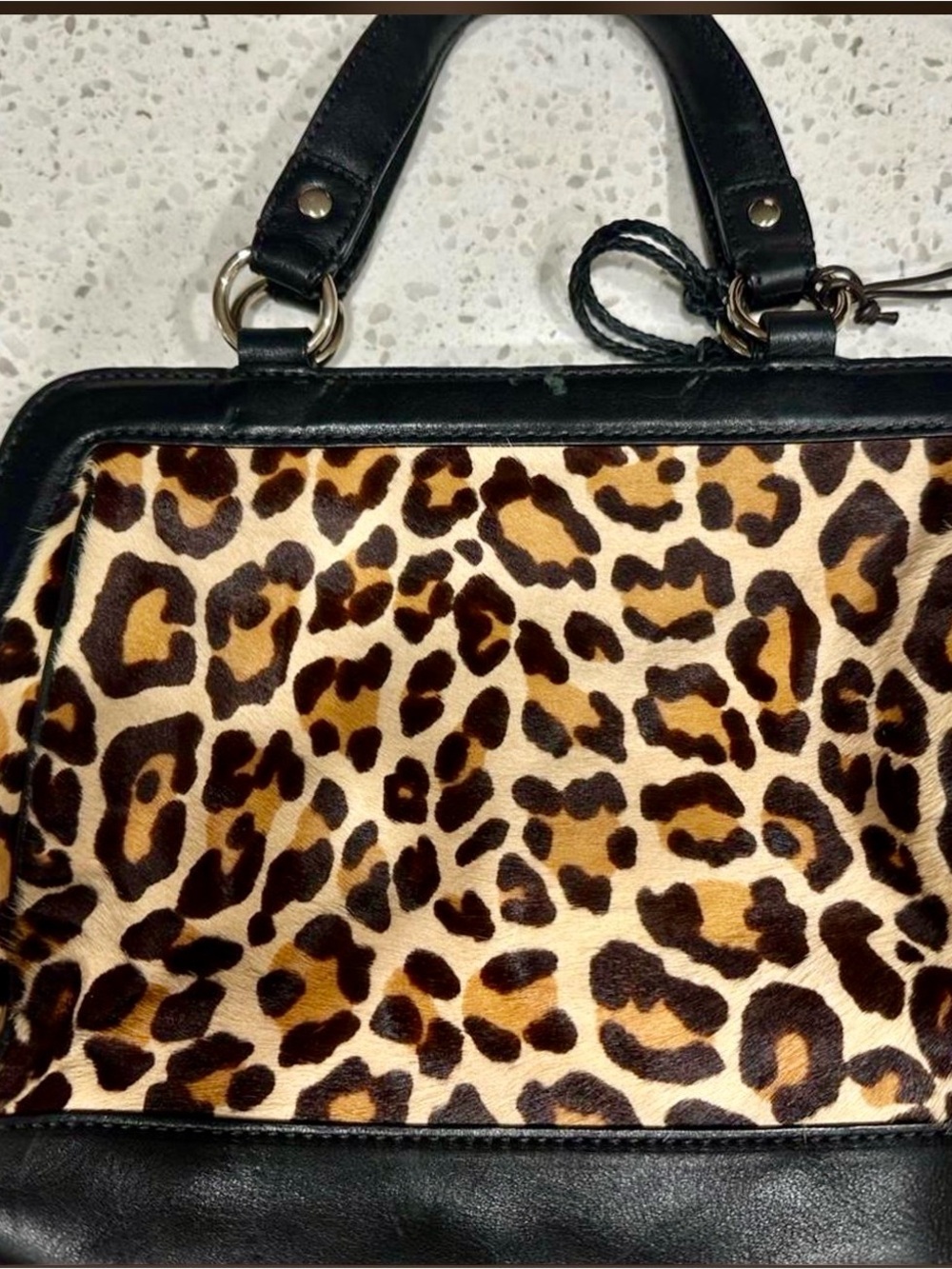 Cole Haan Leopard Print Satchel with Black Trim and Gold Hardware - Picture 2 of 4